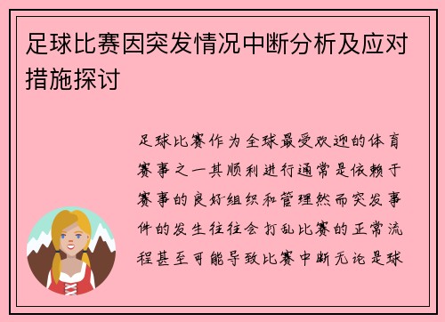 足球比赛因突发情况中断分析及应对措施探讨